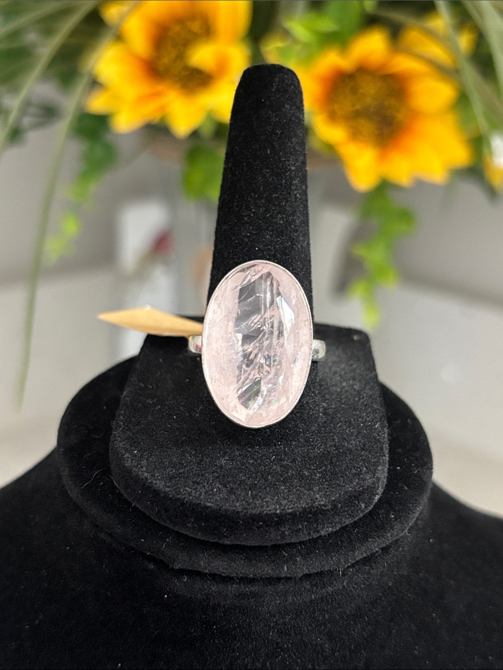 Sterling Silver Pink Oval Rose Quartz Gemstone Ring Size 9.5
